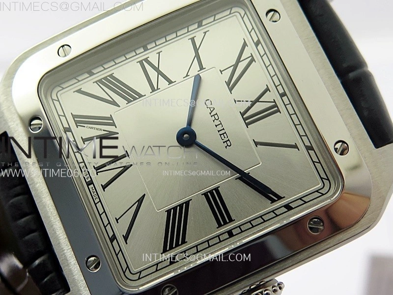 Santos Dumont 46.6mm SS F1F Best Edition Silver Dial on Blue Leather Strap Quartz